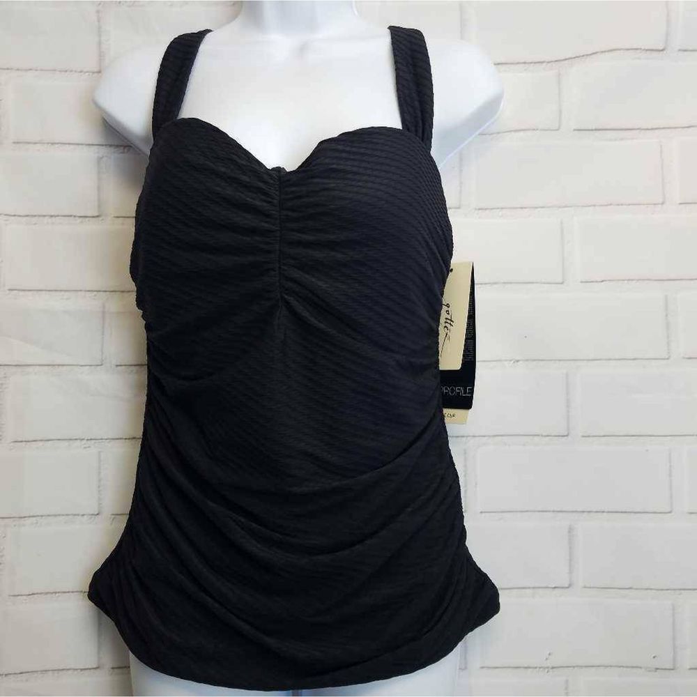 NWT Profile Gottex Womens Tankini Top Black 36 E